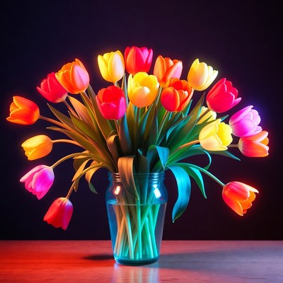 Colorful Tulips in Glass Jar