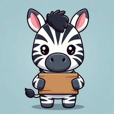 Cute cartoon zebra holding blank sign