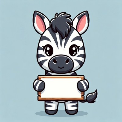 Cute cartoon zebra holding blank sign