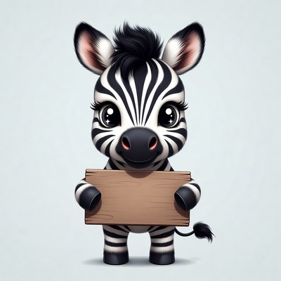 Cute zebra holding wooden sign