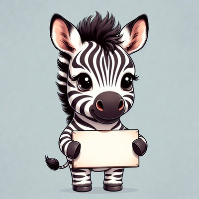 Cute cartoon zebra holding blank sign