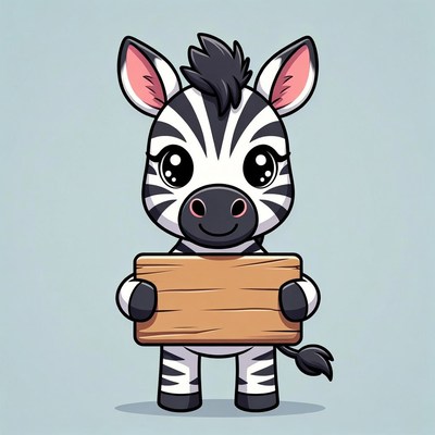 Cute cartoon zebra holding blank sign