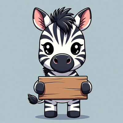 Cute cartoon zebra holding blank sign