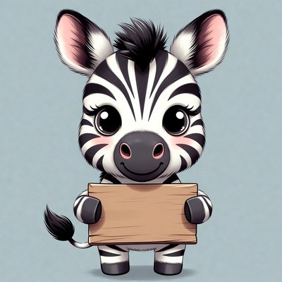 Cute zebra holding blank sign