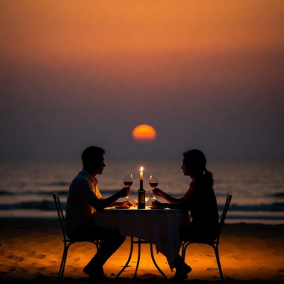 Couple toasting wine at beach sunset