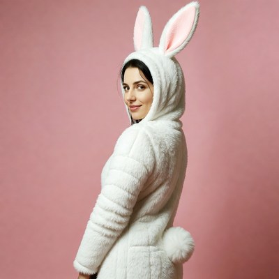 Woman in white bunny costume