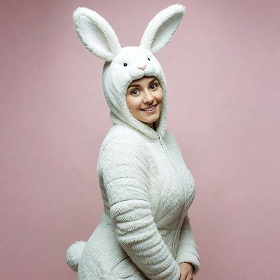 Woman in white bunny costume