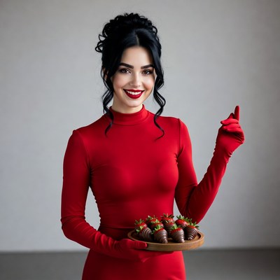 Woman holding chocolate-covered strawberries