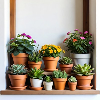 Assortment of potted succulents and flowers