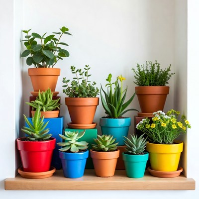Colorful Succulents in Assorted Pots