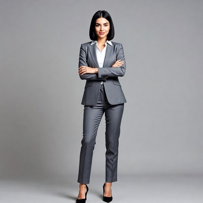 Asian woman in gray business suit