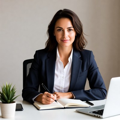 Professional woman writing in notebook