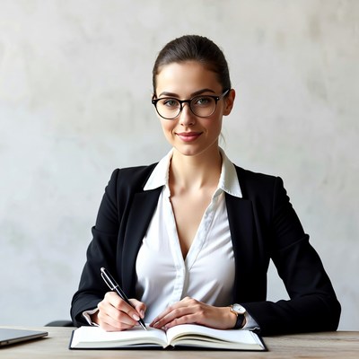 Woman writing in notebook at desk