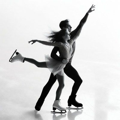 Ice skaters performing pair lift