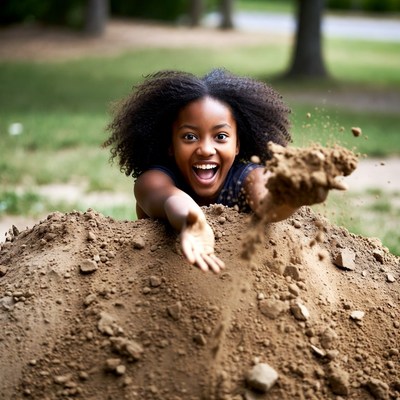 Black girl playing in dirt pile