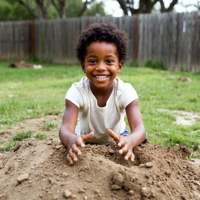 African-American boy playing in dirt