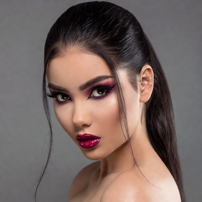 Woman with bold pink eyeshadow