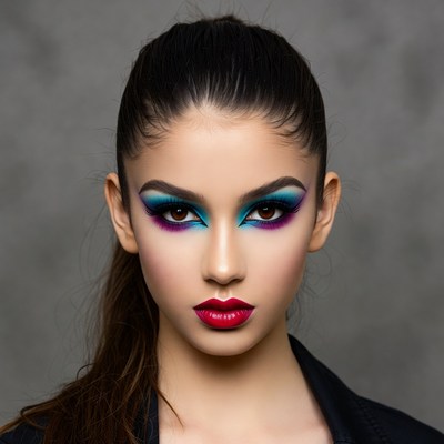 Woman with dramatic turquoise eyeshadow