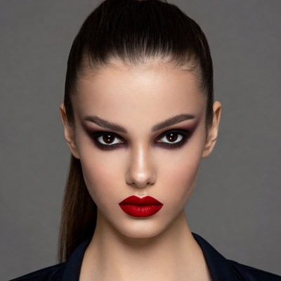 Woman with red lips and smoky eyes