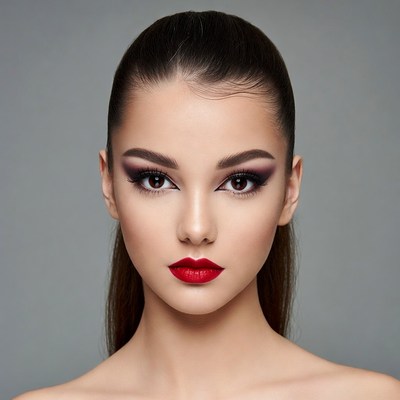 Woman with ponytail and red lipstick