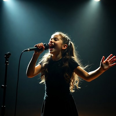 Girl singing on stage with microphone