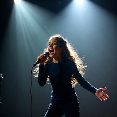 Girl singing on stage with microphone