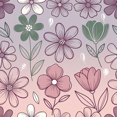 Purple Green Flower Seamless Pattern