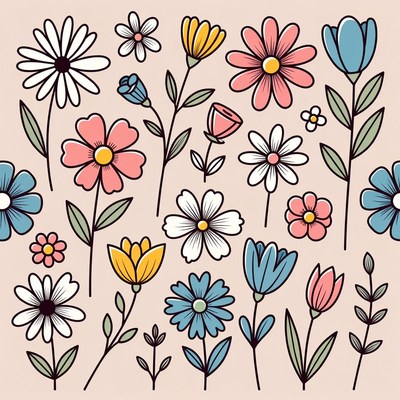 Colorful Hand-Drawn Flowers Illustration