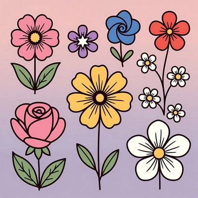 Colorful Flowers Illustration Set