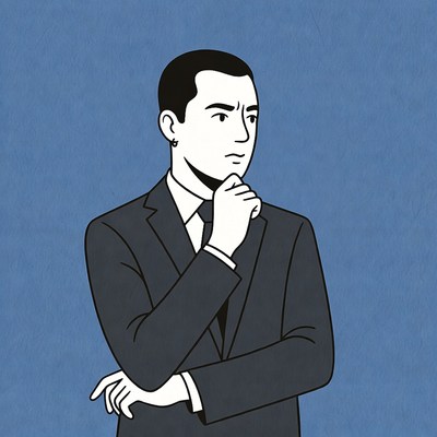 Businessman thinking with hand on chin