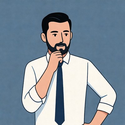 Man thinking with hand on chin