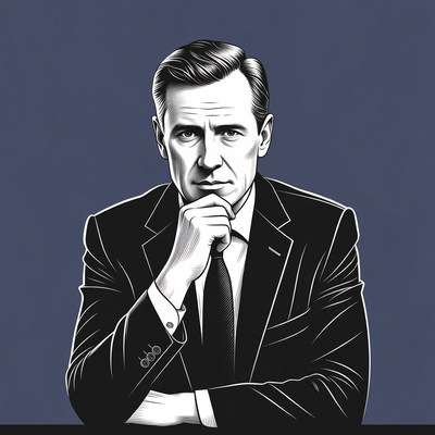 Man in suit thinking with hand on chin