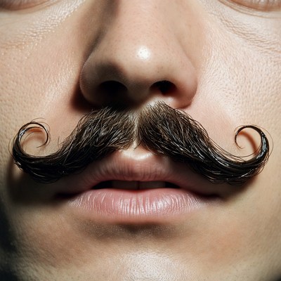 Man with curly mustache close-up