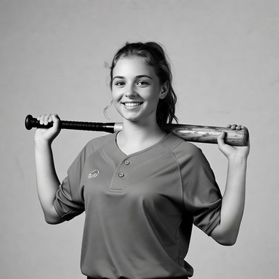 Smiling girl holding baseball bat