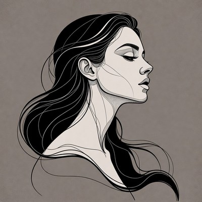 Profile of Woman with Flowing Hair