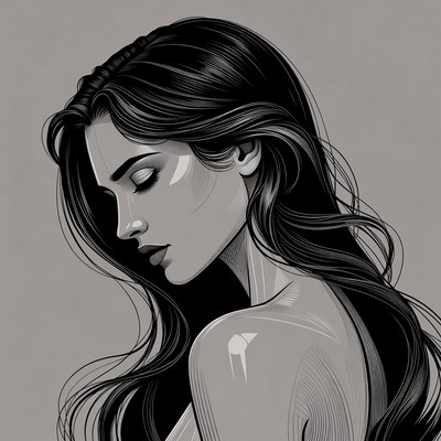 Profile of Woman with Long Black Hair