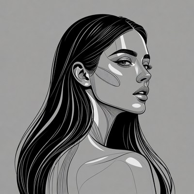 Profile of Woman with Long Black Hair