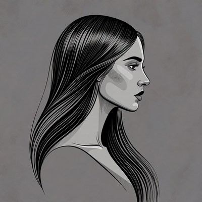 Profile of woman with long black hair