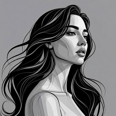 Beautiful woman with flowing black hair