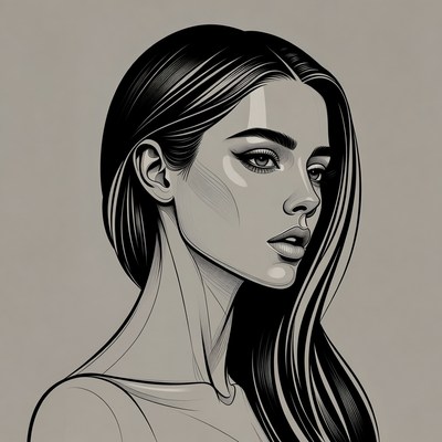 Profile of Woman with Long Black Hair