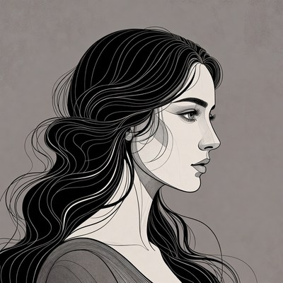 Profile of woman with wavy black hair