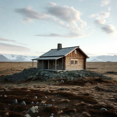 Log Cabin on Rocky Hill in Tundra