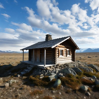 Log Cabin on Rocky Mountain Plain