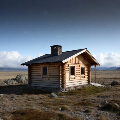 Log Cabin in Mountainous Steppe