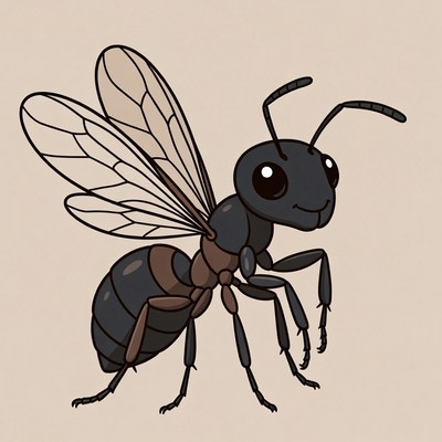 Cute cartoon black wasp illustration