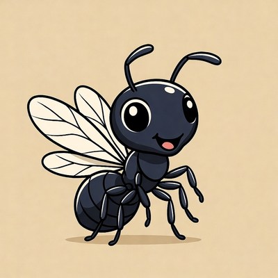 Cartoon black ant smiling
