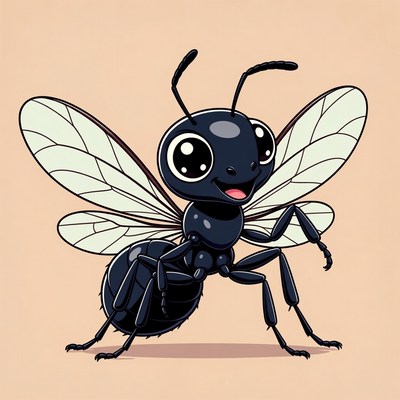 Cute cartoon black ant smiling