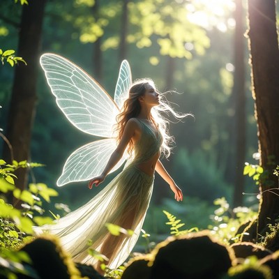 Fairy woman with wings in forest