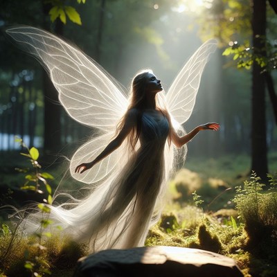 Fairy Woman with Wings in Forest