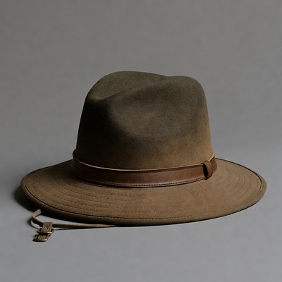 Brown leather strap fedora hat